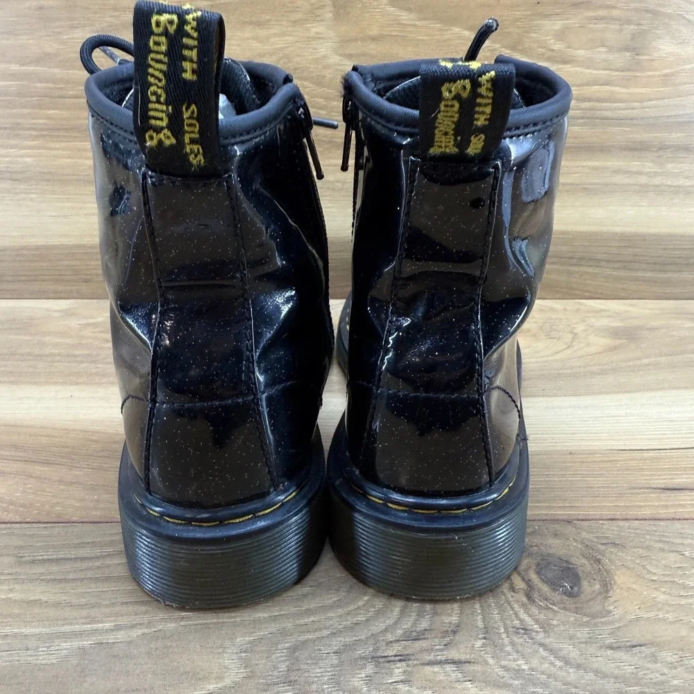 Dr Martens Big Girls Youth Size 3 Black Glitter Patent Leather Combat Boots 1460